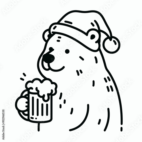  Bear wearing a santa hat  hold a glass of beer mug wear santa claus hat tangled wrap around with Christmas lights in christmas party  vector svg clipart 