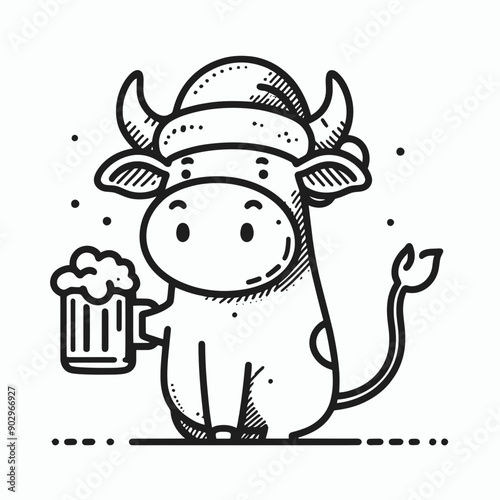  Cow wearing a santa hat  hold a glass of beer mug wear santa claus hat tangled wrap around with Christmas lights in christmas party   vector svg clipart