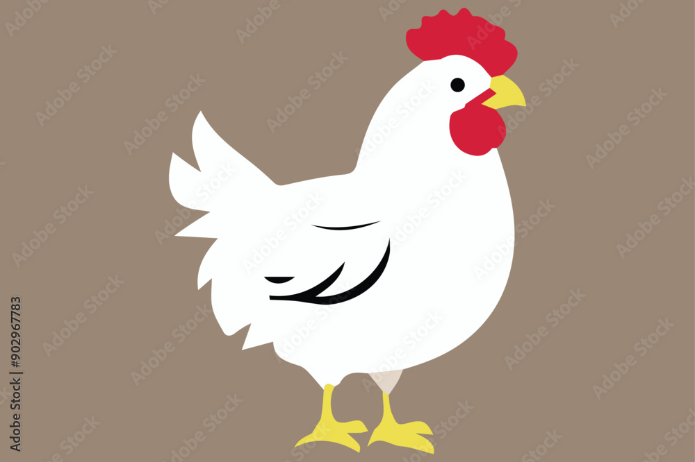 Cute funny hen, happy little white chicken. Сute farm animal isolated on white background. Flat vector illustration. Cute funny hen, happy little white chicken. Сute farm animal isolated on white background. Flat vector illustration.