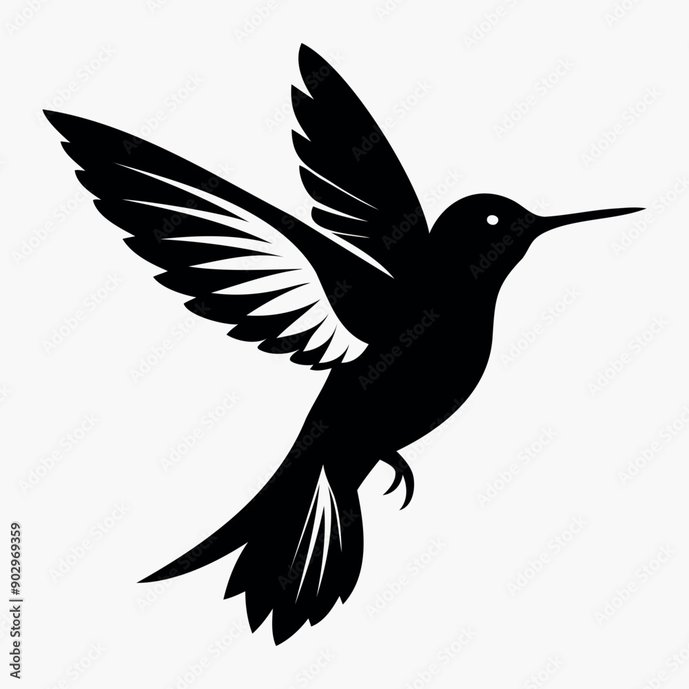 Fototapeta premium Silhouette Flying Hummingbird vector illustration with white background, Vector Birds Collection