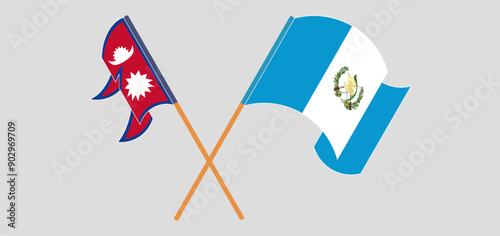 Crossed and waving flags of Nepal and Republic of Guatemala