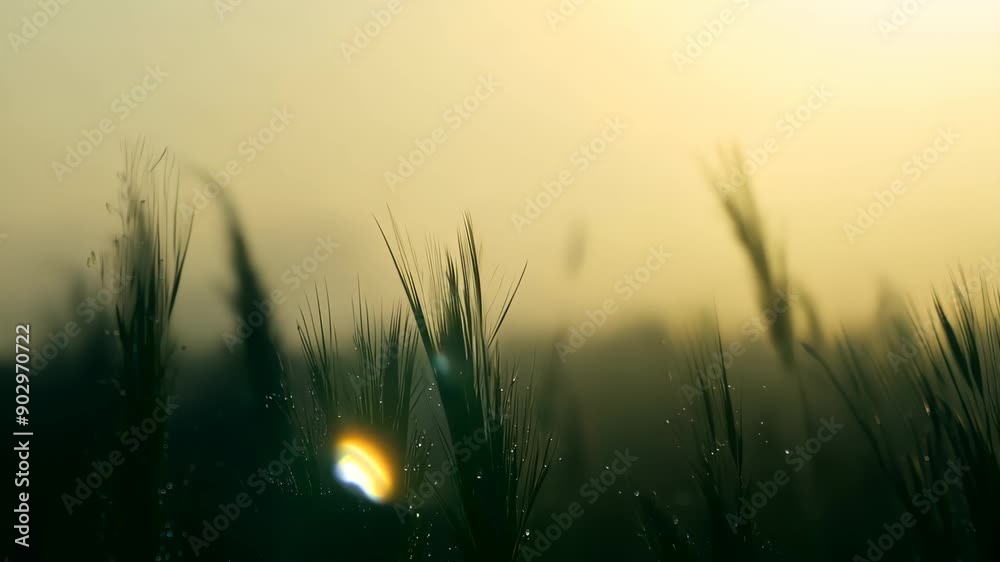 Wheat field at sunrise with dew drops Wheat field at sunrise with dew drops