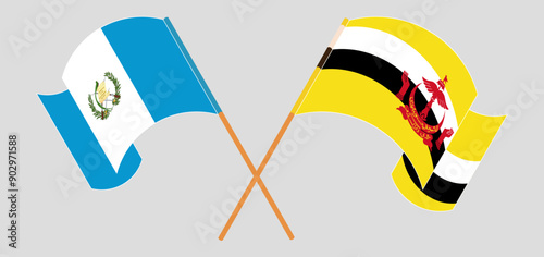 Crossed and waving flags of Brunei and Republic of Guatemala
