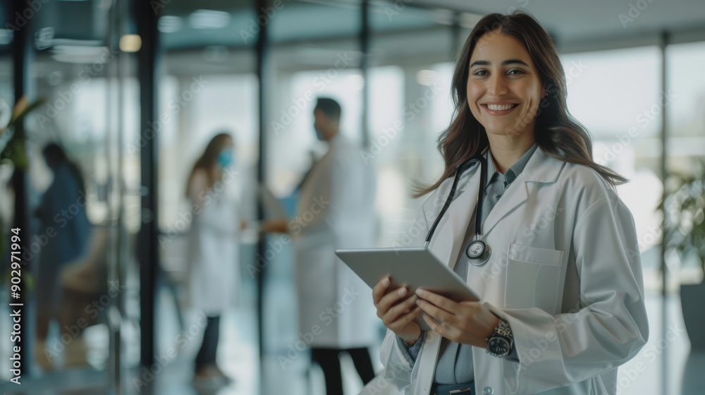 The female doctor with tablet The female doctor with tablet