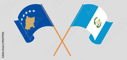 Crossed and waving flags of Kosovo and Republic of Guatemala