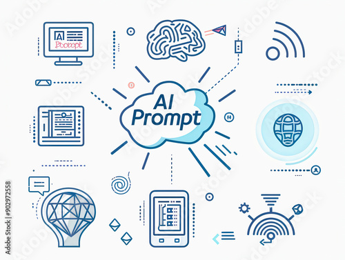 A blue and white image related to IA and tech with a cloud and a brain