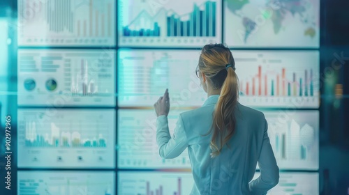Business analyst presenting data-driven insights, right-aligned, pastel background, high resolution,