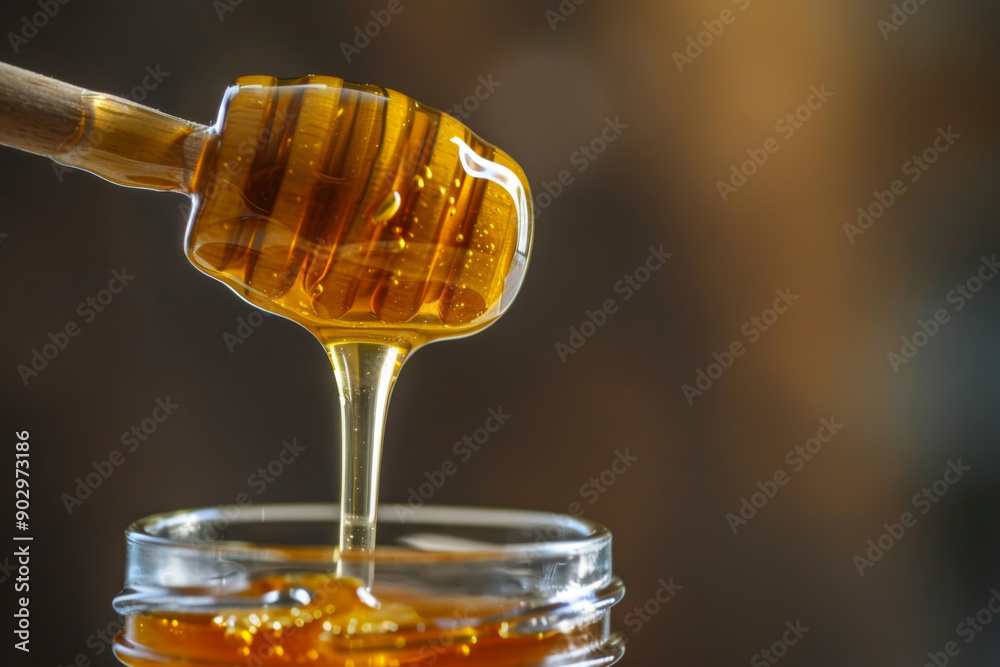 Honey Dripping from a Dipper into a Jar