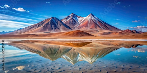 Reflection of Volcano Mi?iques on the Salar De Talar, Piedras Rojas , volcano, Mi?iques, reflection, Salar De Talar photo