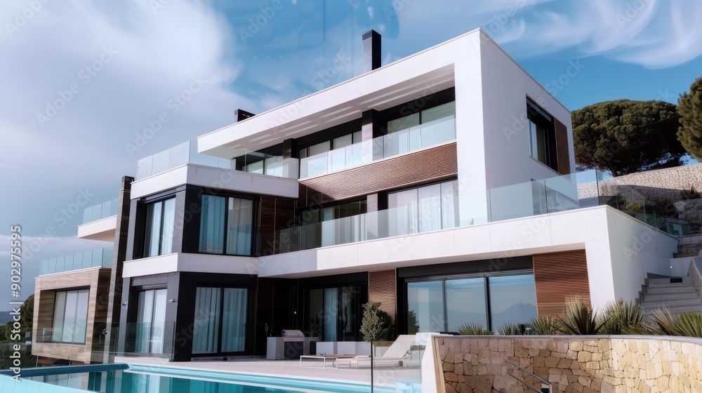 Modern Luxury Villa With Stunning Views at Sunset by the Swimming Pool Modern Luxury Villa With Stunning Views at Sunset by the Swimming Pool