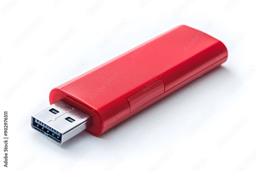 Vibrant Red USB Flash Drive on a Clean Background Vibrant Red USB Flash Drive on a Clean Background
