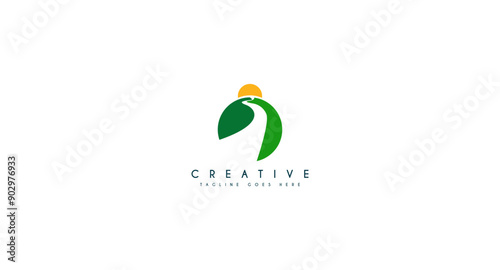 Winding road, river logo design vector illustration.