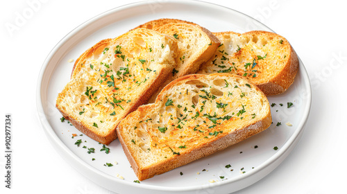 Delicious Garlic Bread Served on a White Plate with a Minimalist White Background