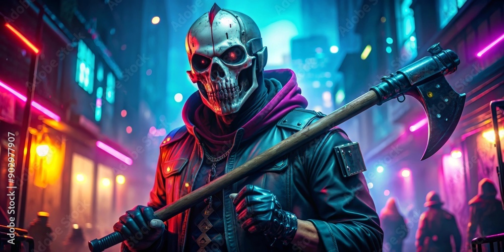 Naklejka premium Cyberpunk Skull Mask Warrior