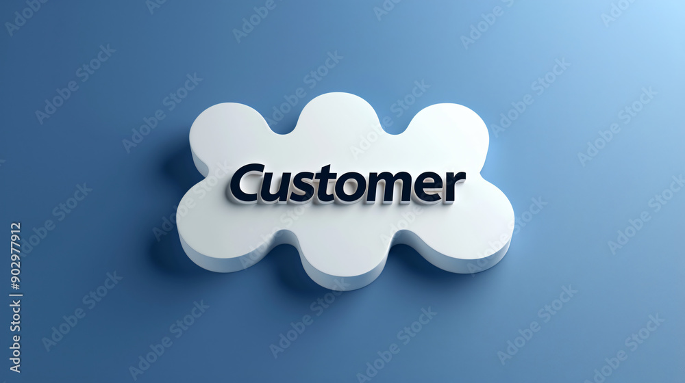 White cloud shape floating above a blue background with the word customer written on it White cloud shape floating above a blue background with the word customer written on it
