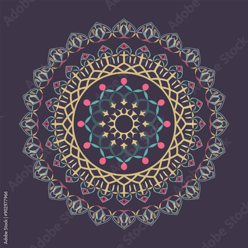 A colorful circle floral mandala design 