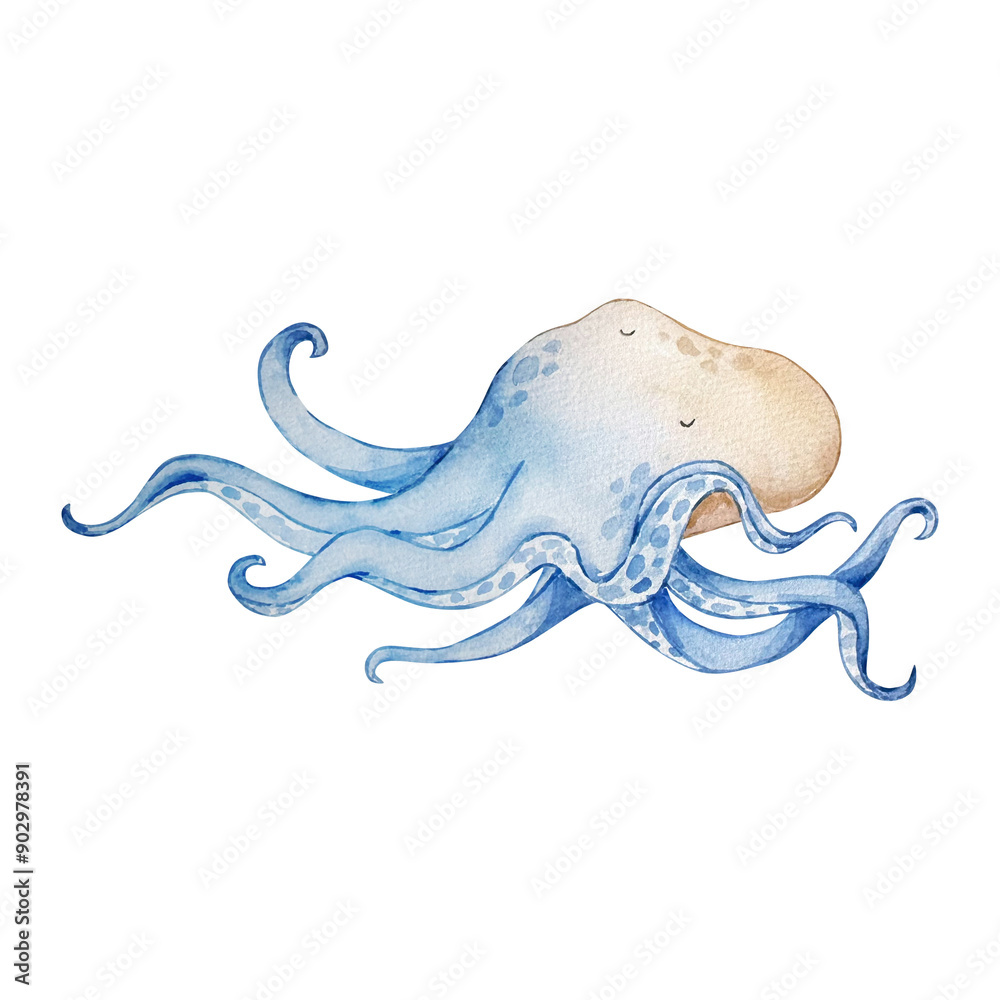 Octopus watercolor painting, nursery Octopus watercolor painting, nursery