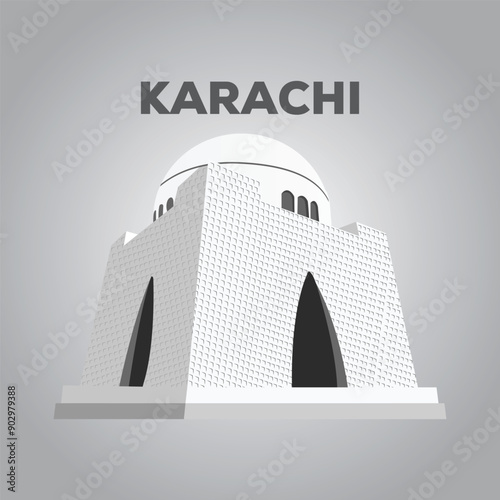 Mazar e Quaid vector illustration. Pakistan national flag. Quaid e Azam mausoleum, Quaid e Azam Mizar and Tomb