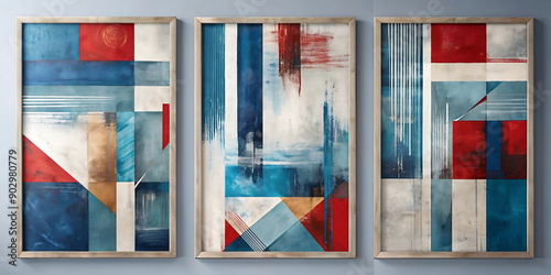 series of paintings with different colors and geometric abstract
