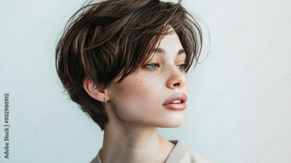 Young model with a fashion short haircut. Ideal content for hair salons, hairtrends, hairdresser concept. Young model with a fashion short haircut. Ideal content for hair salons, hairtrends, hairdresser concept.