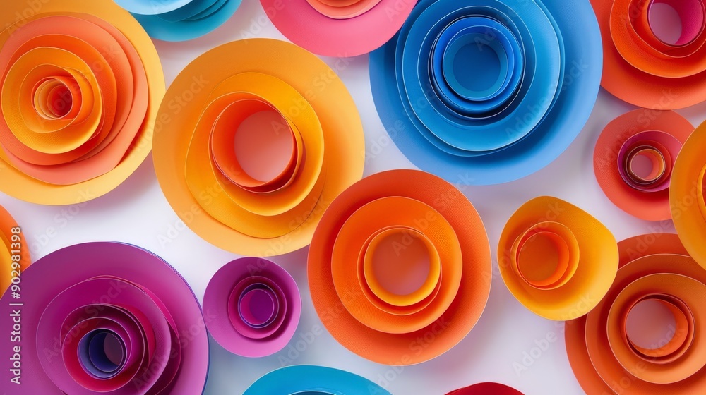 3D paper art - abstract circles in vibrant colors on white background 3D paper art - abstract circles in vibrant colors on white background