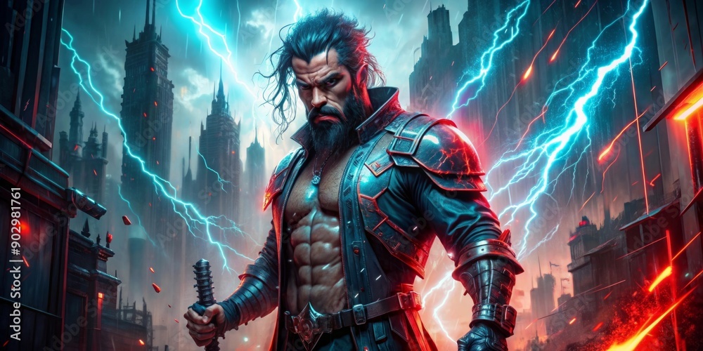 A Powerful Figure Amidst a Cyberpunk City A Powerful Figure Amidst a Cyberpunk City