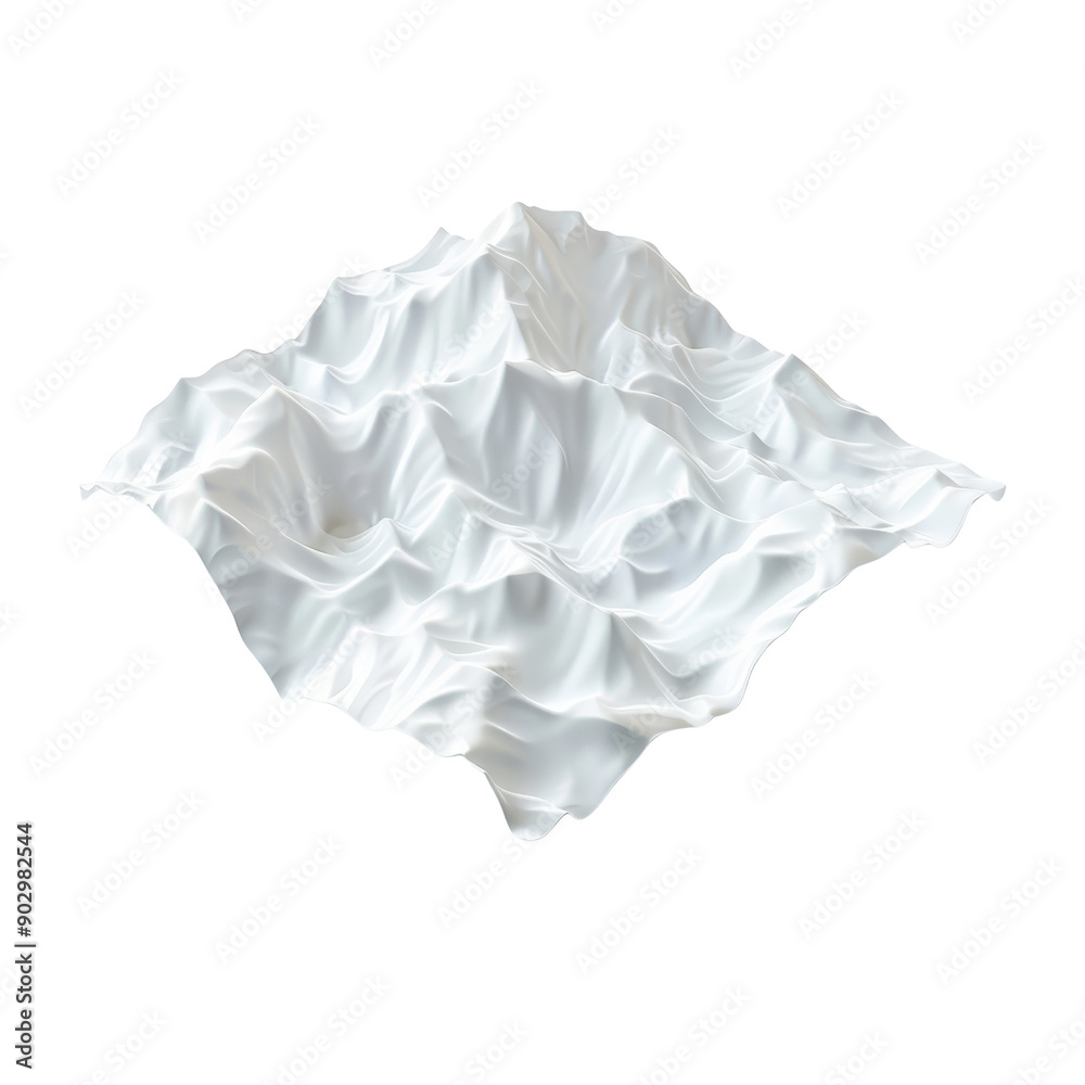 3D high-resolution abstract white cloth texture with folds and creases creating a mountain-like formation in a square format. 3D high-resolution abstract white cloth texture with folds and creases creating a mountain-like formation in a square format.