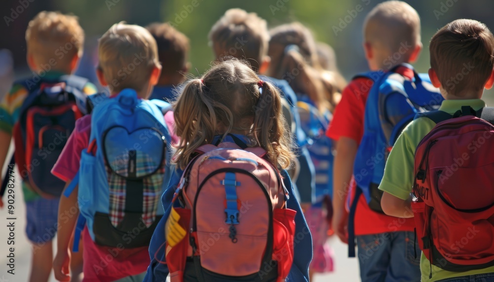 Obraz premium Children Entering School with Backpacks On