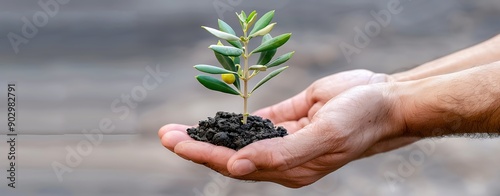 International Day of Solidarity with the Palestinian People, close-up of small tree in hand. photo