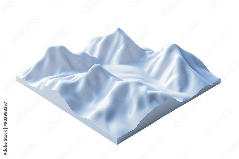 Obraz premium 3D model of a snow-covered mountainous terrain with sharp peaks and smooth valleys, perfect for topographic and geographic representations.