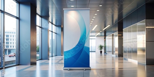 Modern Office Hallway with Retractible Banner Stand photo
