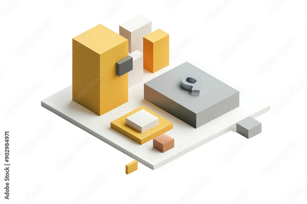 Abstract 3D geometric shapes and blocks in yellow, white, and gray on a transparent background. minimalistic and modern design. Abstract 3D geometric shapes and blocks in yellow, white, and gray on a transparent background. minimalistic and modern design.