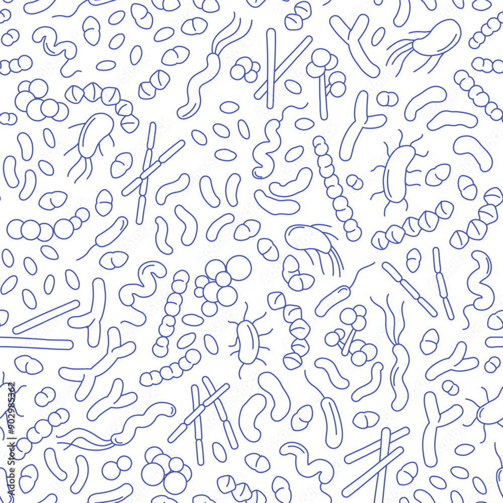 Vector doodle pattern of different bacteria in gut microbiome. Vector doodle pattern of different bacteria in gut microbiome.