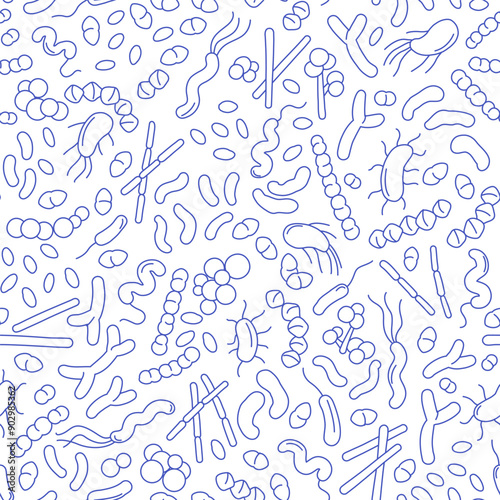 Vector doodle pattern of different bacteria in gut microbiome.