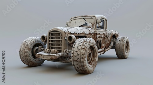 Photo of a rusty retro car. The car is from the 1930s and has a weathered, post-apocalyptic look. photo