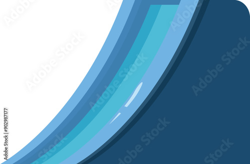 Blue water slide for aquapark, curved pipe for entertaining descent