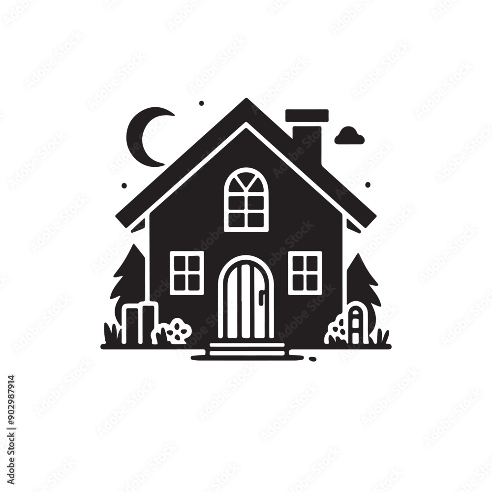 Fototapeta premium A black and white vector house.