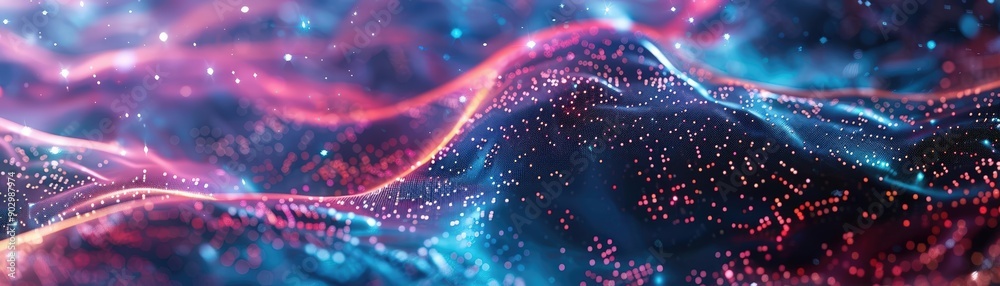 Immerse yourself in a mesmerizing world of flowing particles, where vibrant hues of blue and pink collide, creating a symphony of colors Immerse yourself in a mesmerizing world of flowing particles, where vibrant hues of blue and pink collide, creating a symphony of colors
