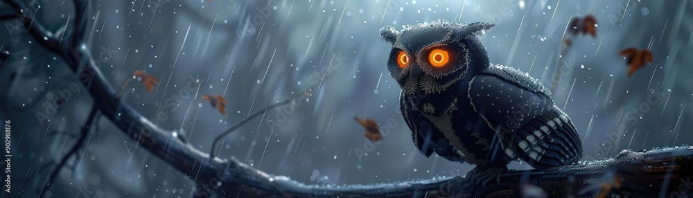 Explore the mysterious Robotic Owl perched on a pixelated branch Explore the mysterious Robotic Owl perched on a pixelated branch