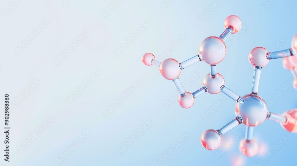 Abstract molecular structure with pink and blue hues, representing scientific research and innovation in chemistry. Abstract molecular structure with pink and blue hues, representing scientific research and innovation in chemistry.