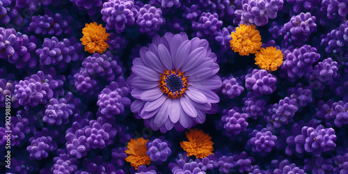 An abstract background wall of purple flowers