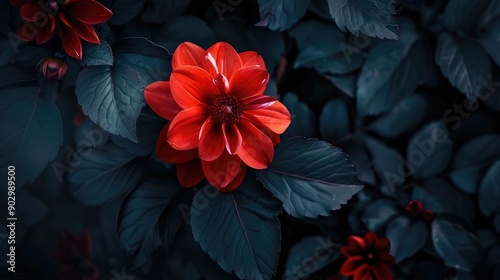 A close up of a red flower in a dark background © Nijieimu