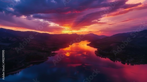 Drone View of Majestic Mountain Lake 