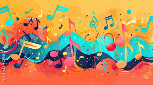 Musical notes, colorful melody, flat design illustration