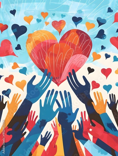 Illustration of A social worker actively helping a community, balancing their energetic efforts with emotional intelligence and empathy. Ai Generate.
