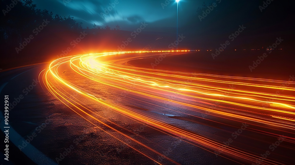 Nighttime Traffic Trails on a Winding Road Nighttime Traffic Trails on a Winding Road