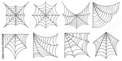 Set of spider web for Halloween. Halloween cobweb, frames and borders, scary elements for decoration. Vector eps