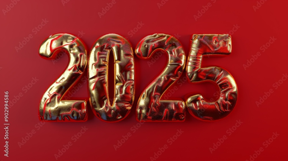 2025 written in gold numbers on red background 2025 written in gold numbers on red background