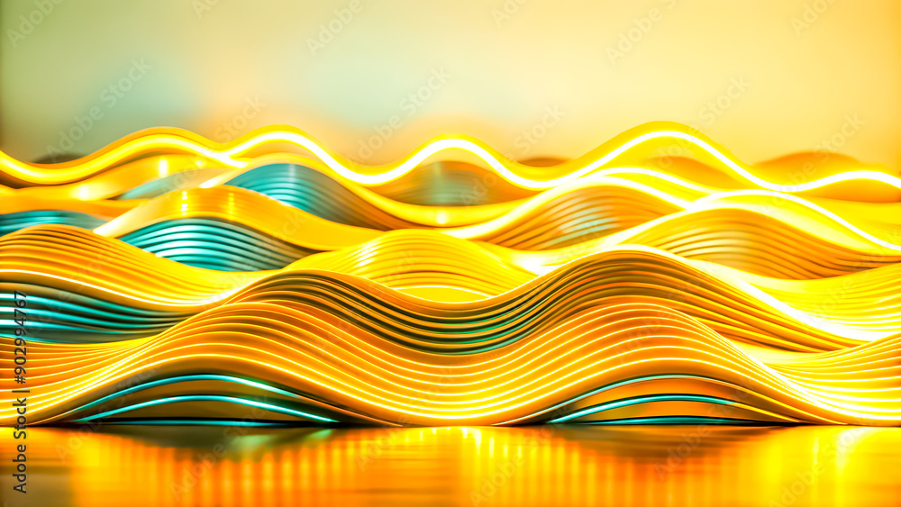 Dynamic abstract background with waves in yellow and blue, a vibrant ...