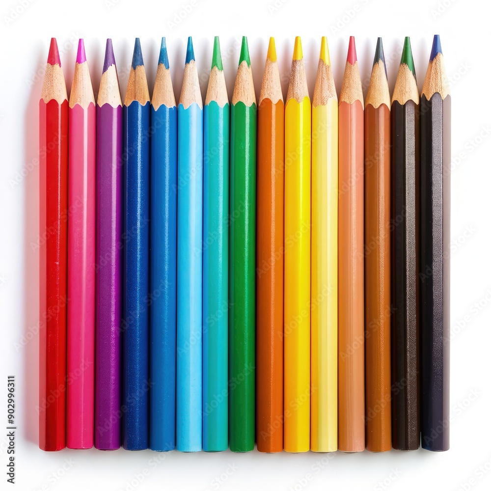 Diverse Set of Colour Pencils Arranged Neatly on Pure White Background for Creative Projects. Generative AI Diverse Set of Colour Pencils Arranged Neatly on Pure White Background for Creative Projects. Generative AI